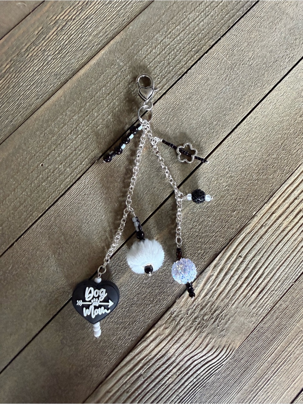 DOG MOM black White Silver Handmade By Susie Key Purse Charm NWOT 🐾🐾🐾